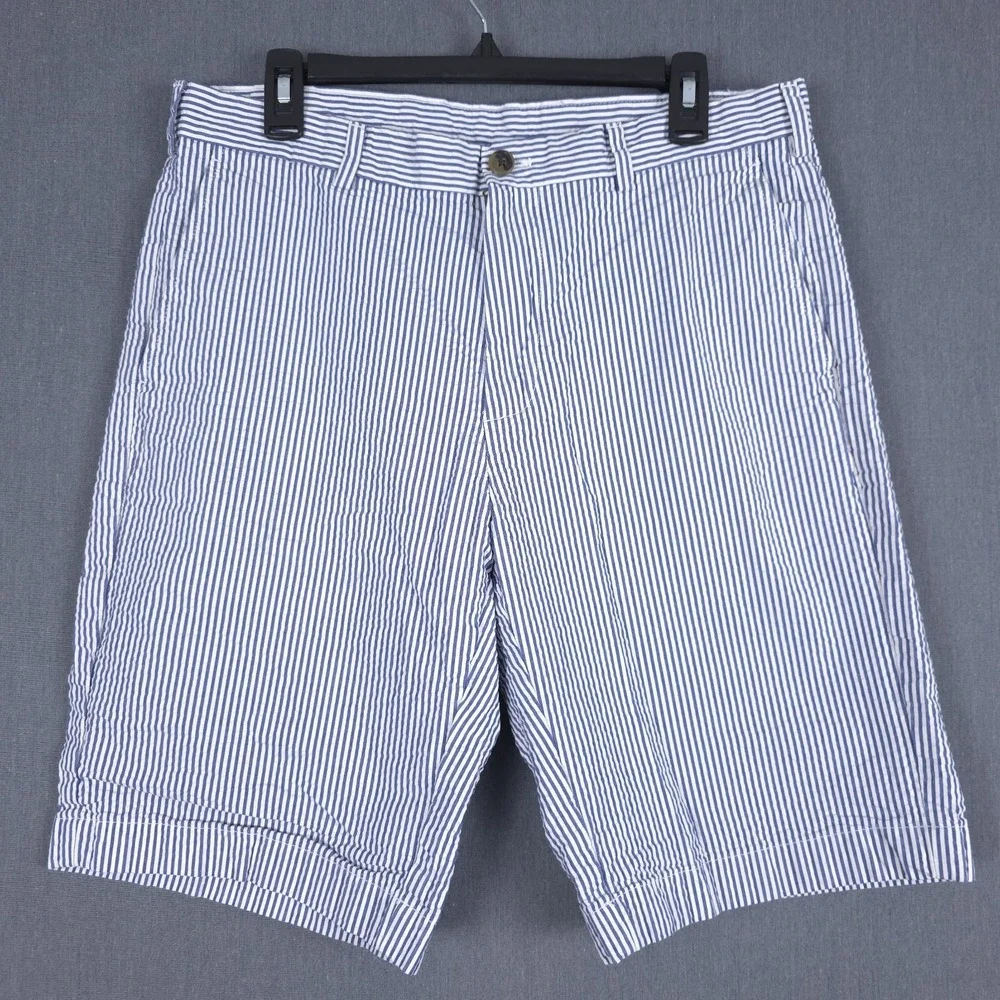 Brooks Brothers Seersucker Shorts Mens 34 (Fits 33x11) Blue White Striped Preppy